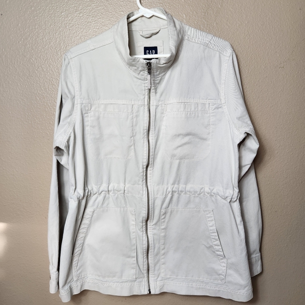 Gap Womens Beige Four Leaf Clover Twill Cotton Field/Utility/Chore Jacket-Size L